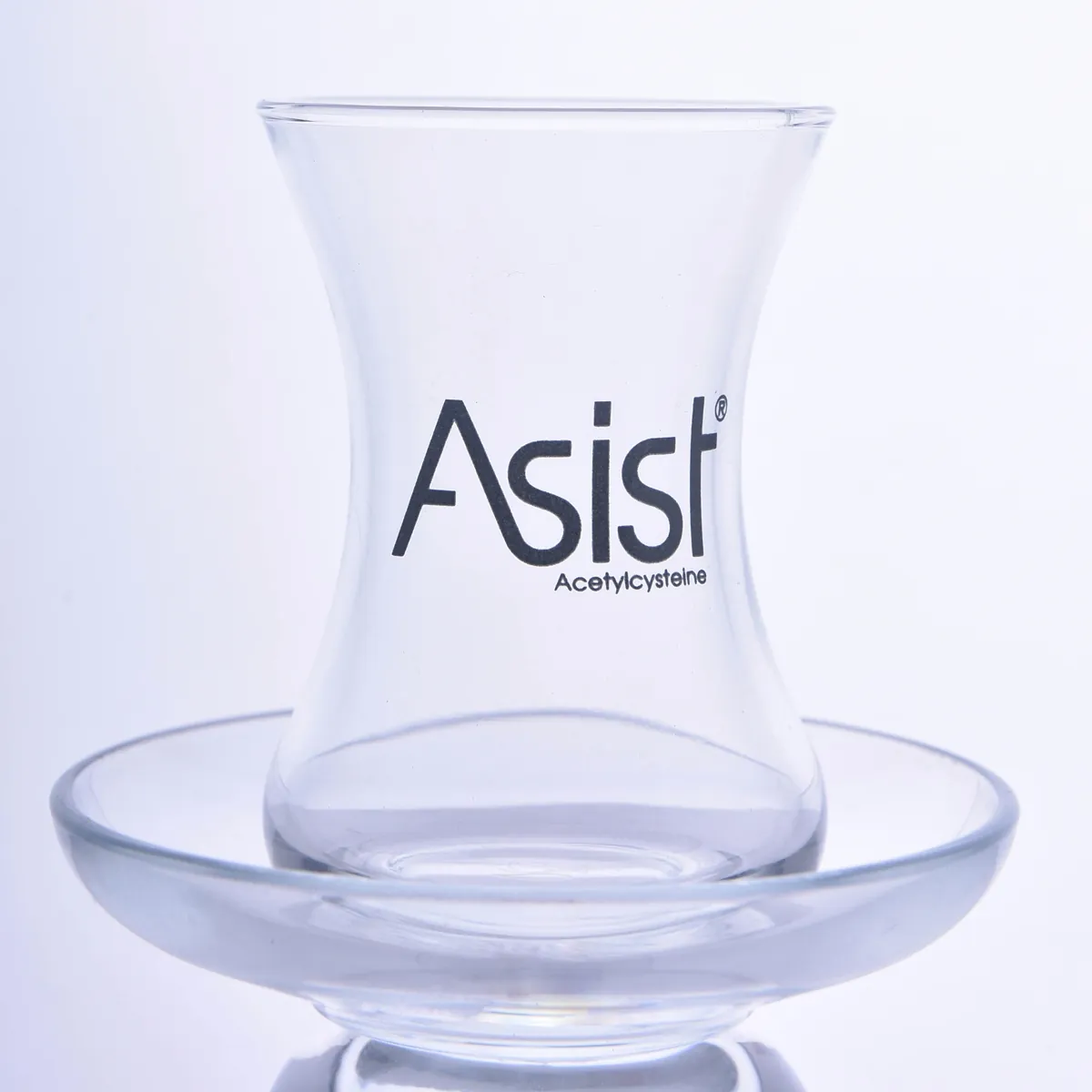 Black text logo-printed slender-waisted tea glass — Model 1002c