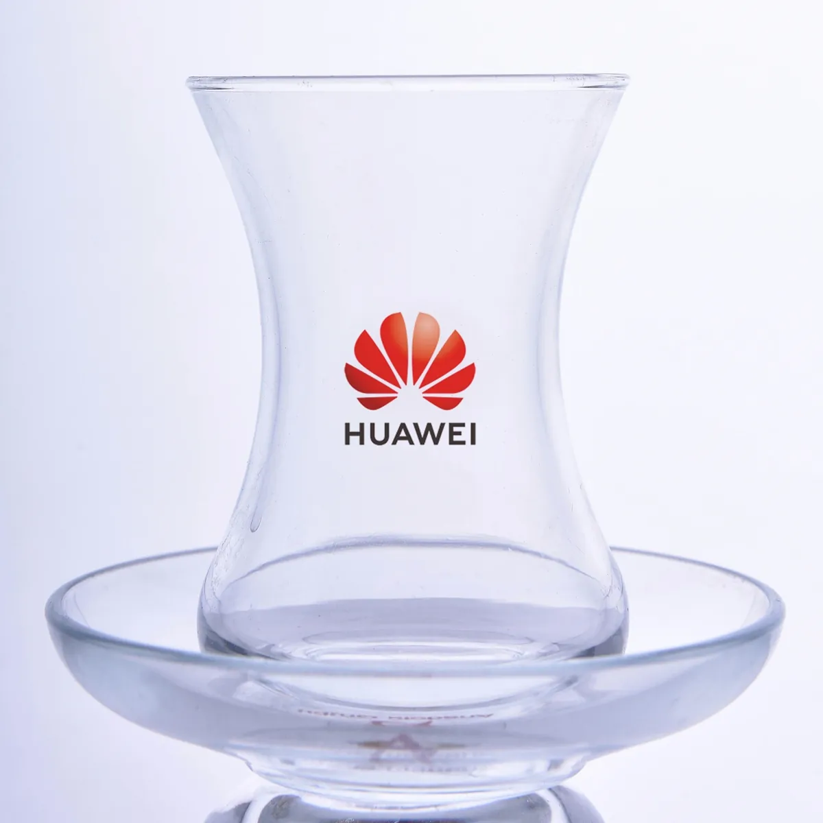 Red leaf icon logo-printed slender-waisted tea glass — Model 1002c