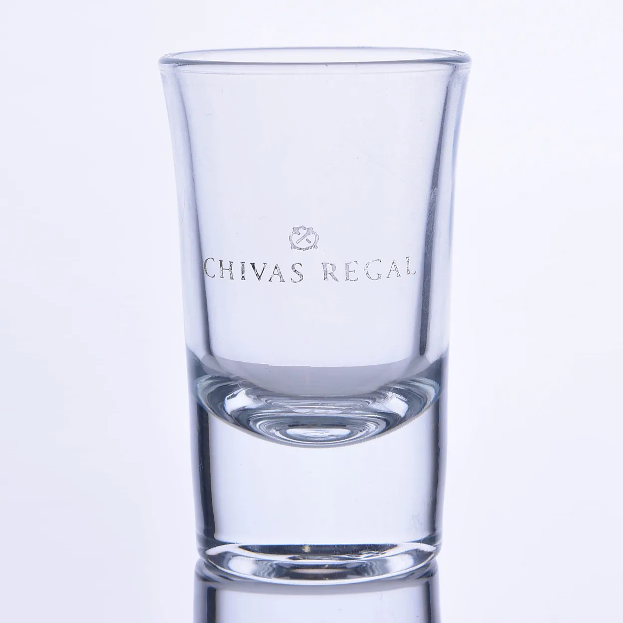 Thin gray text logo-printed shot glass — Model 1003c