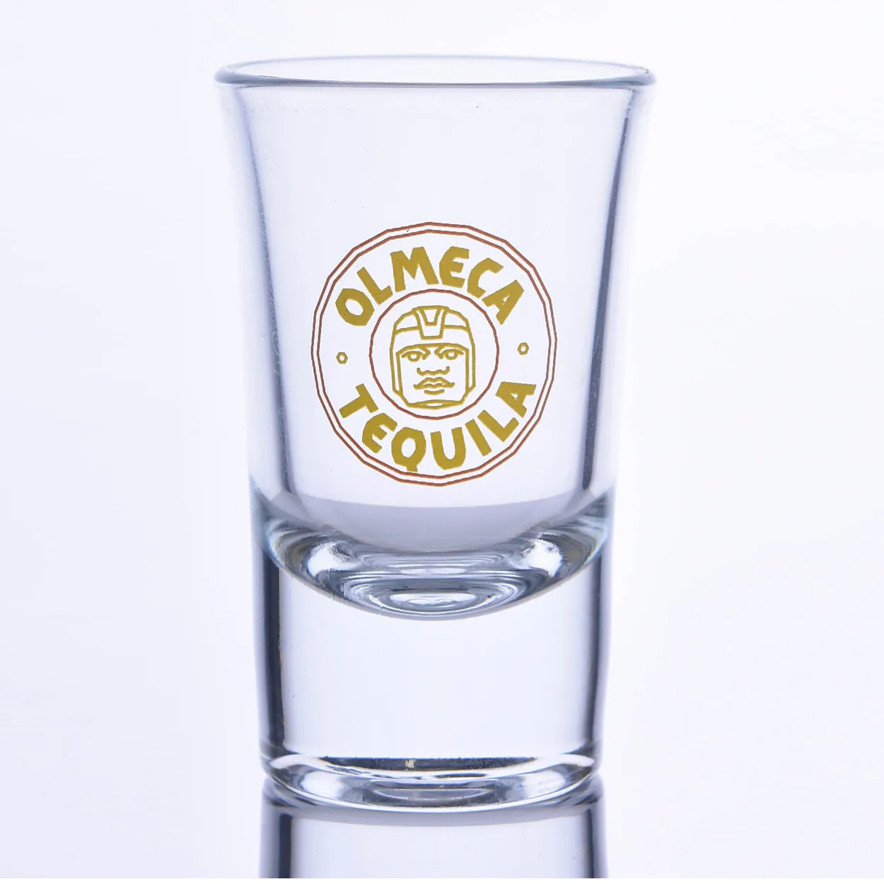 Gold-colored round emblem-printed shot glass — Model 1003c