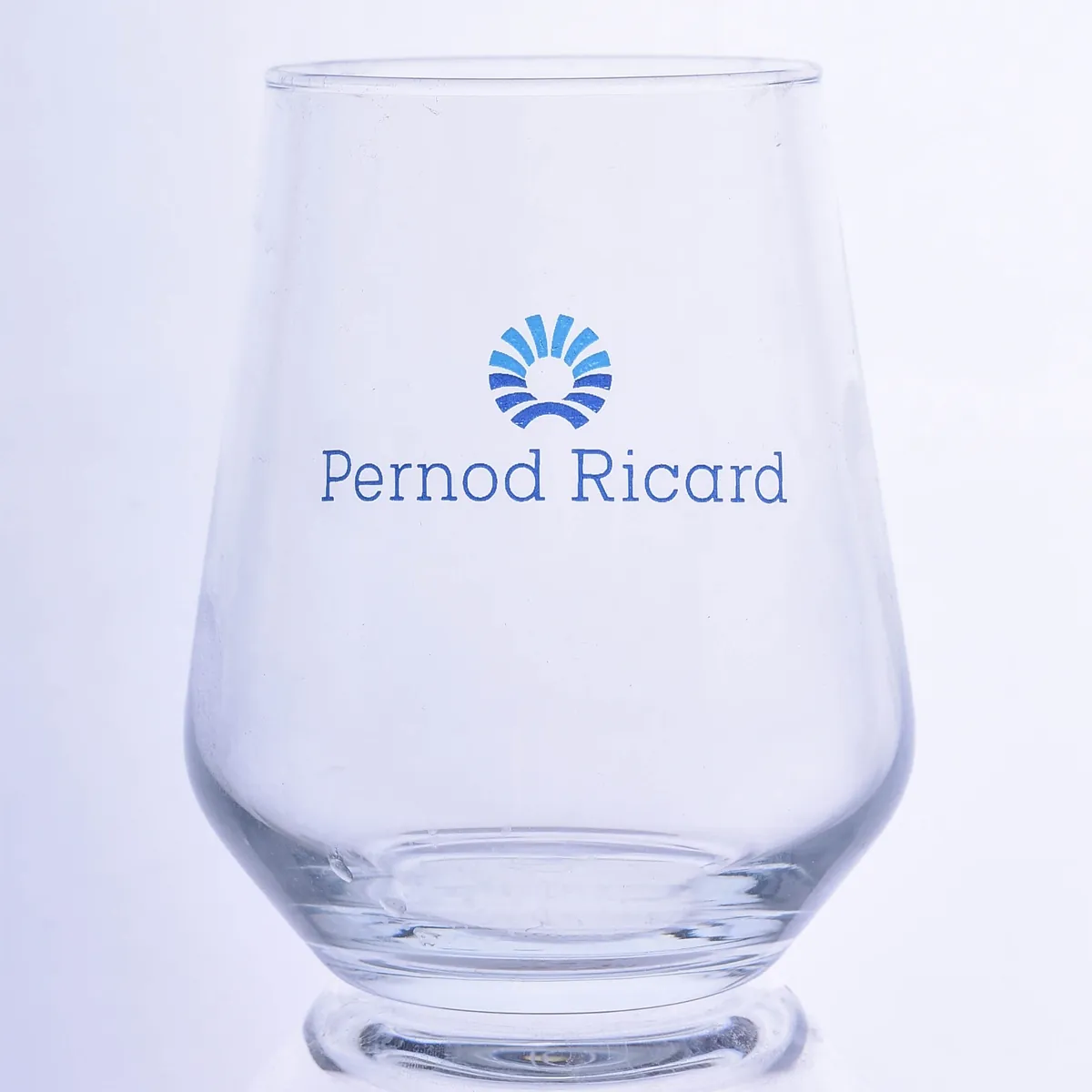 Blue icon and text logo-printed water glass — Model 1004c