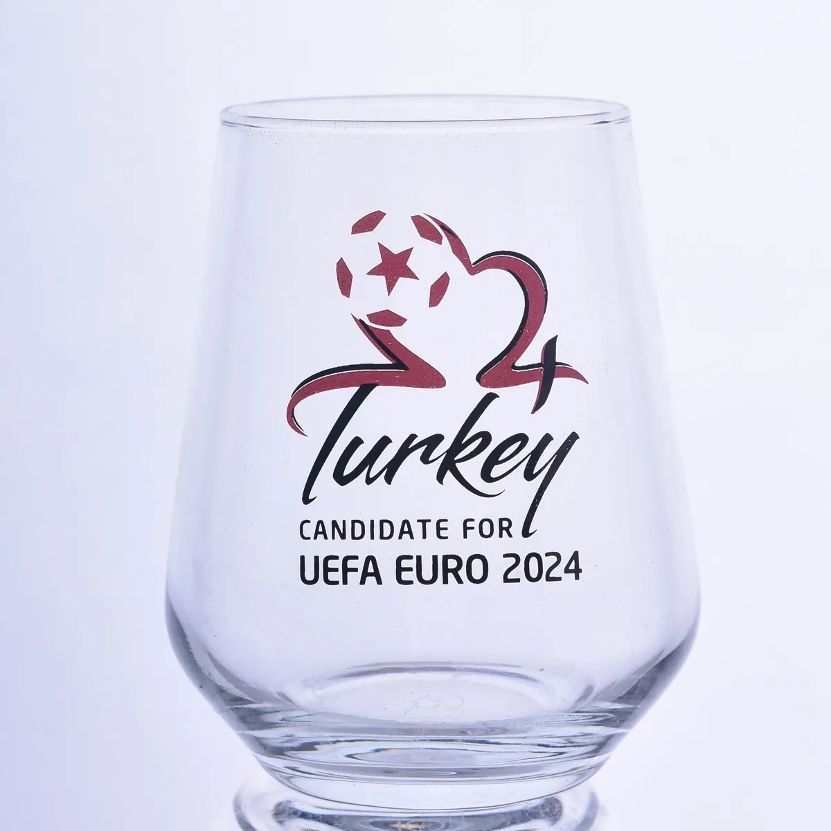 Red-and-black football-themed logo-printed water glass — Model 1004c