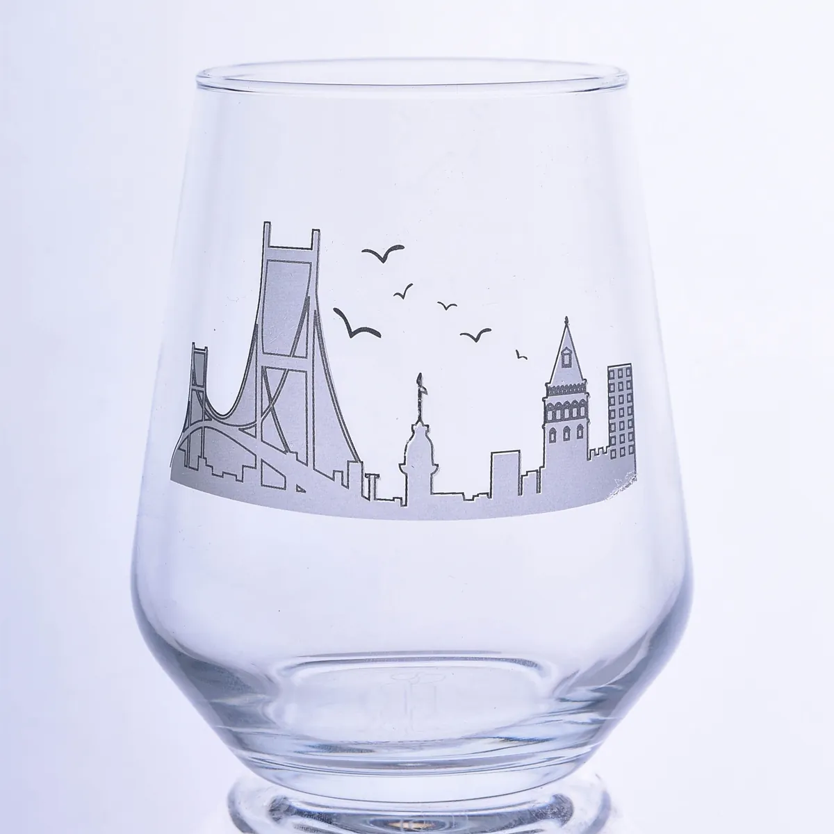 Gray Istanbul skyline-printed water glass — Model 1004c