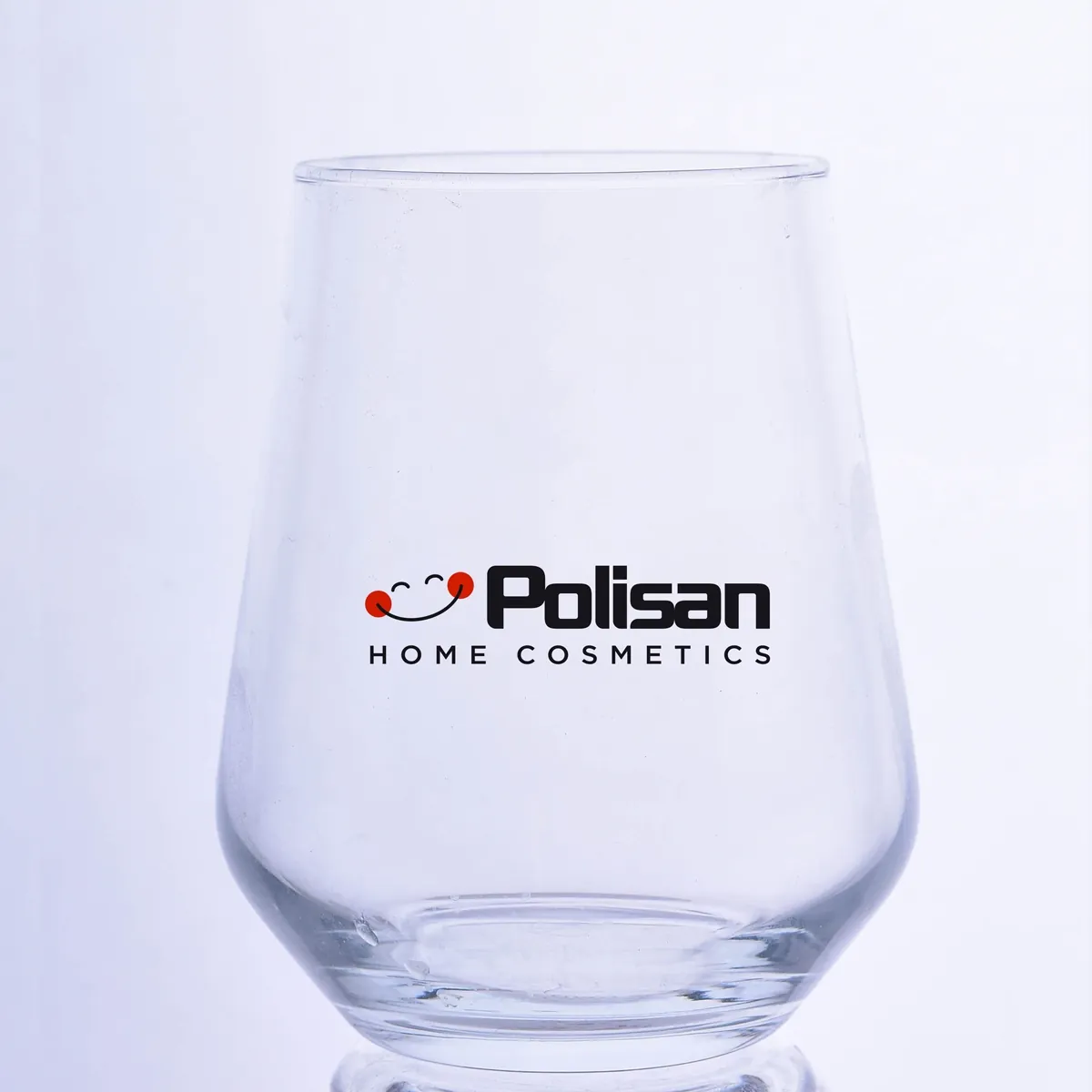 Black-and-red text logo-printed water glass — Model 1004c