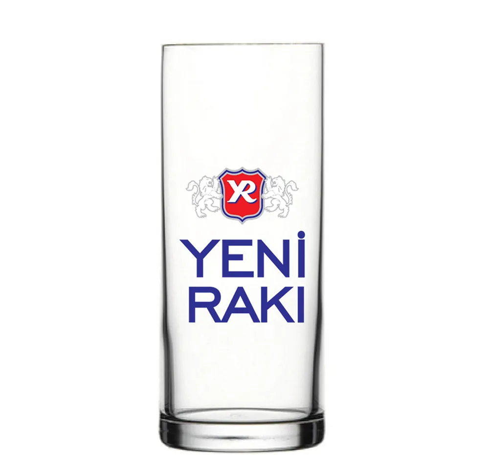 Kırmızı amblem ve lacivert büyük yazı logo baskılı uzun cam bardak — Model 1006c